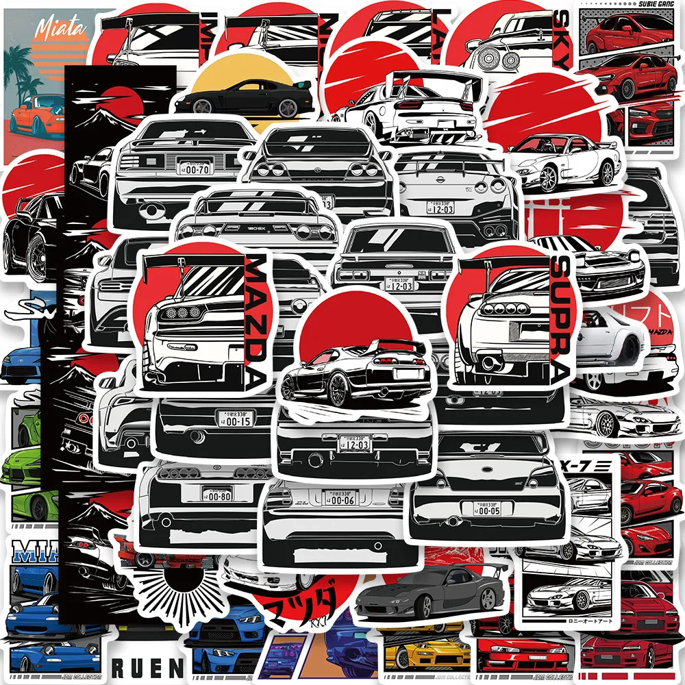 

50Pcs/pack Japan JDM Racing Car Sticker Skateboard Bike Motorcycle Travel Luggage Toy Cool Vinyl Decal Sticker Anime for Kids