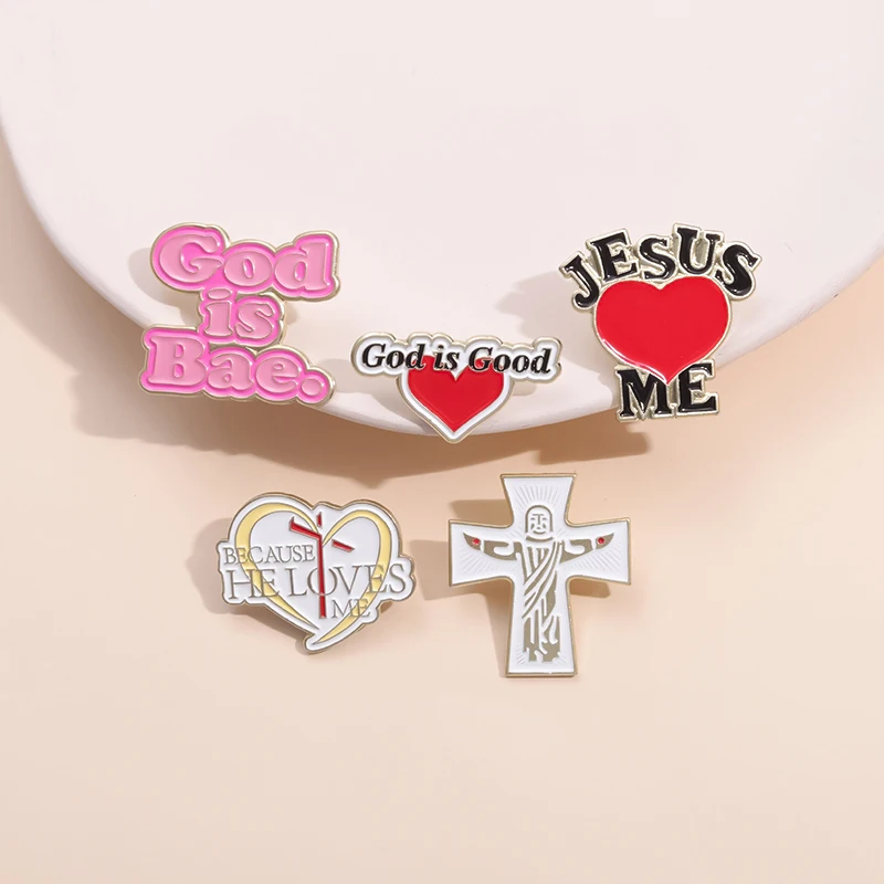 Jesus Love Me  Collected Enamel Pins Custom Christian God Is Good Metal Brooches Backpack Lapel Badge Jewelry Gift for Friends