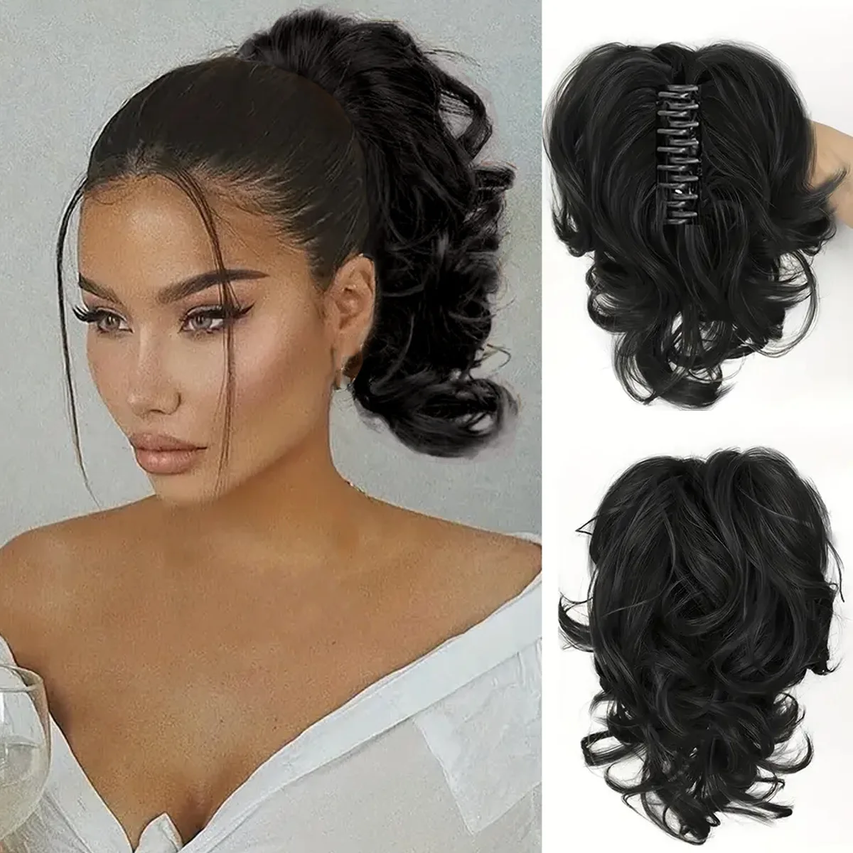 Grasp clip short curly ponytail small wave claw clip ponytail curly hair 25 cm tiger clip short curly ponytail Halloween cosplay
