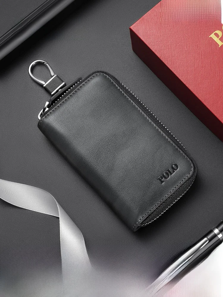 genuine-leather-key-bag-portable-multi-function-men's-car-key-storage-wallet-card-holder-integrated-convenient