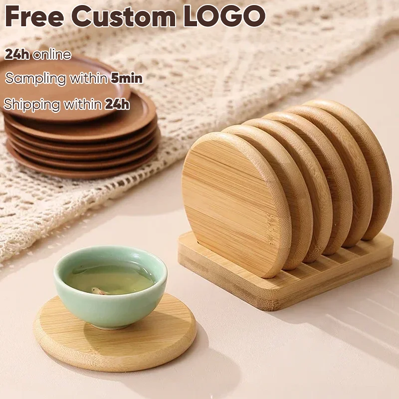 

Free LOGO Bamboo Round Coaster Anti-scald Insulated Teacup Mat Rest Place Holder Coffee Coasters Simple Tea Ceremony Accessories
