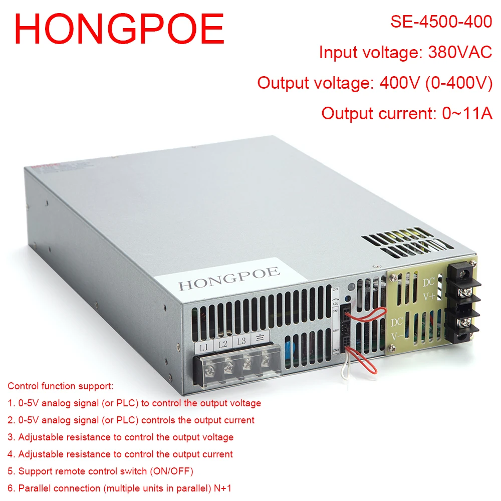 

INPUT 220V 380V to 400VDC Power Supply 0-400V Adjustable Power 0-5V Analog Signal Control PLC Control 4500W 400V High Power SMPS