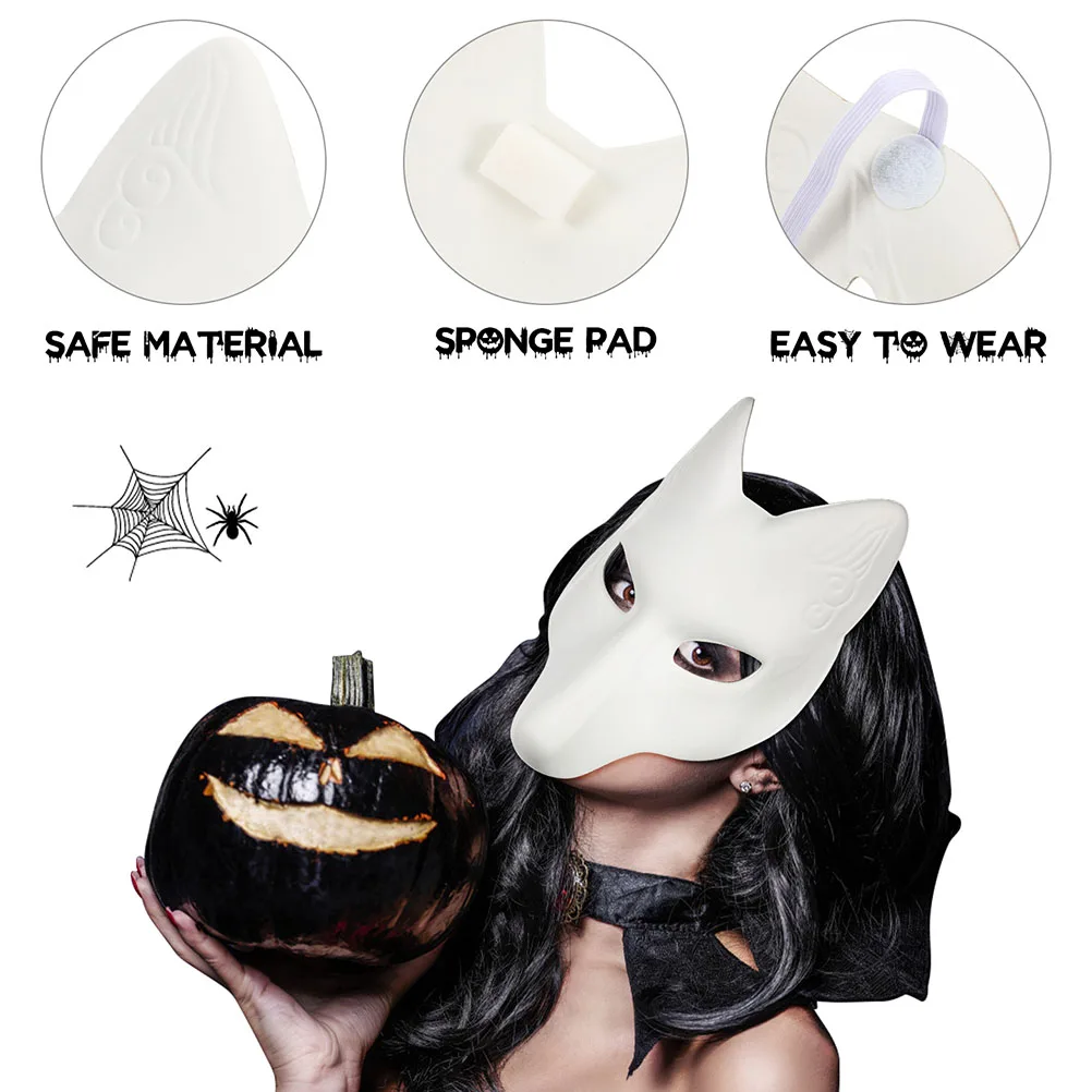 

Halloween Diy Blank Fox Mask White Unpainted Pulp Face Masquerade Supplies Party Decoration Craft For Kids Hand Painting Gift