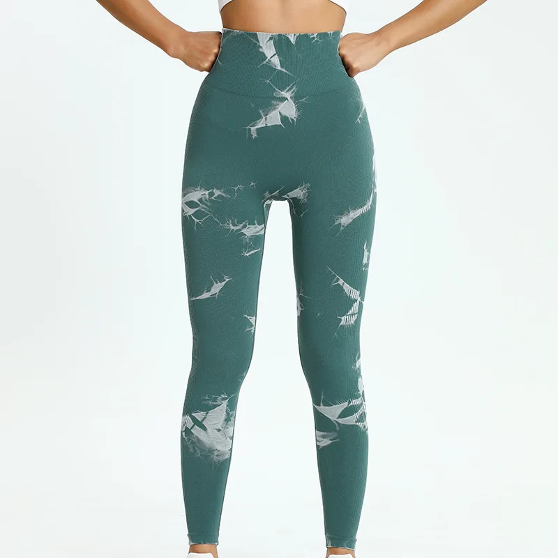 Leggings sin costuras Tie Dye, pantalones elásticos de cintura alta para Yoga y gimnasio, realce de glúteos