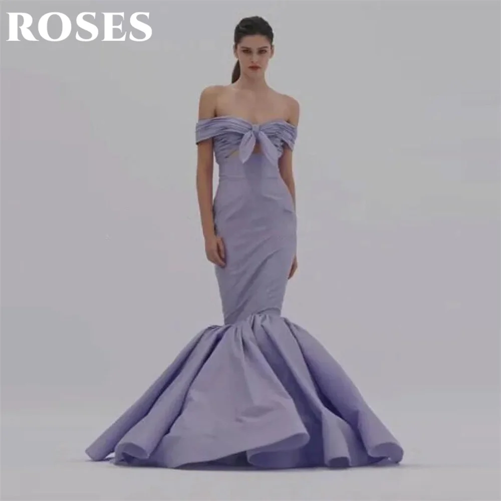 

ROSES Lilac Stain Formal Dress Mermaid Sexy Party Dress for Wedding Off the Shoulder Cut-Out Special Occasion Dress Customized