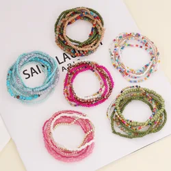 Ins Bohemian Stone Beaded Bracelet Crystal Boho Style Multilayer Chain Bracelet Multicolors Elastic Beads Bangle Women