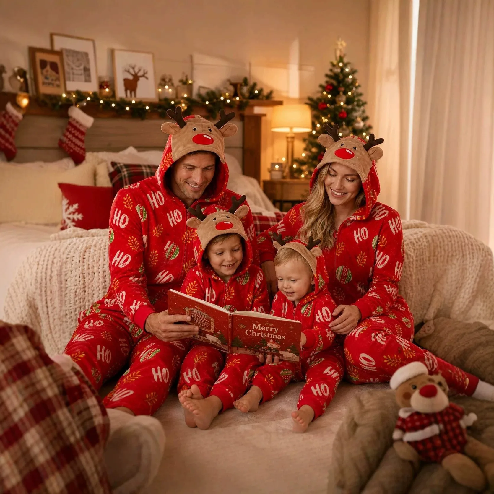 Flannel Long Sleeve Pajamas European and American with Family Set for Men and Women Summer Winter