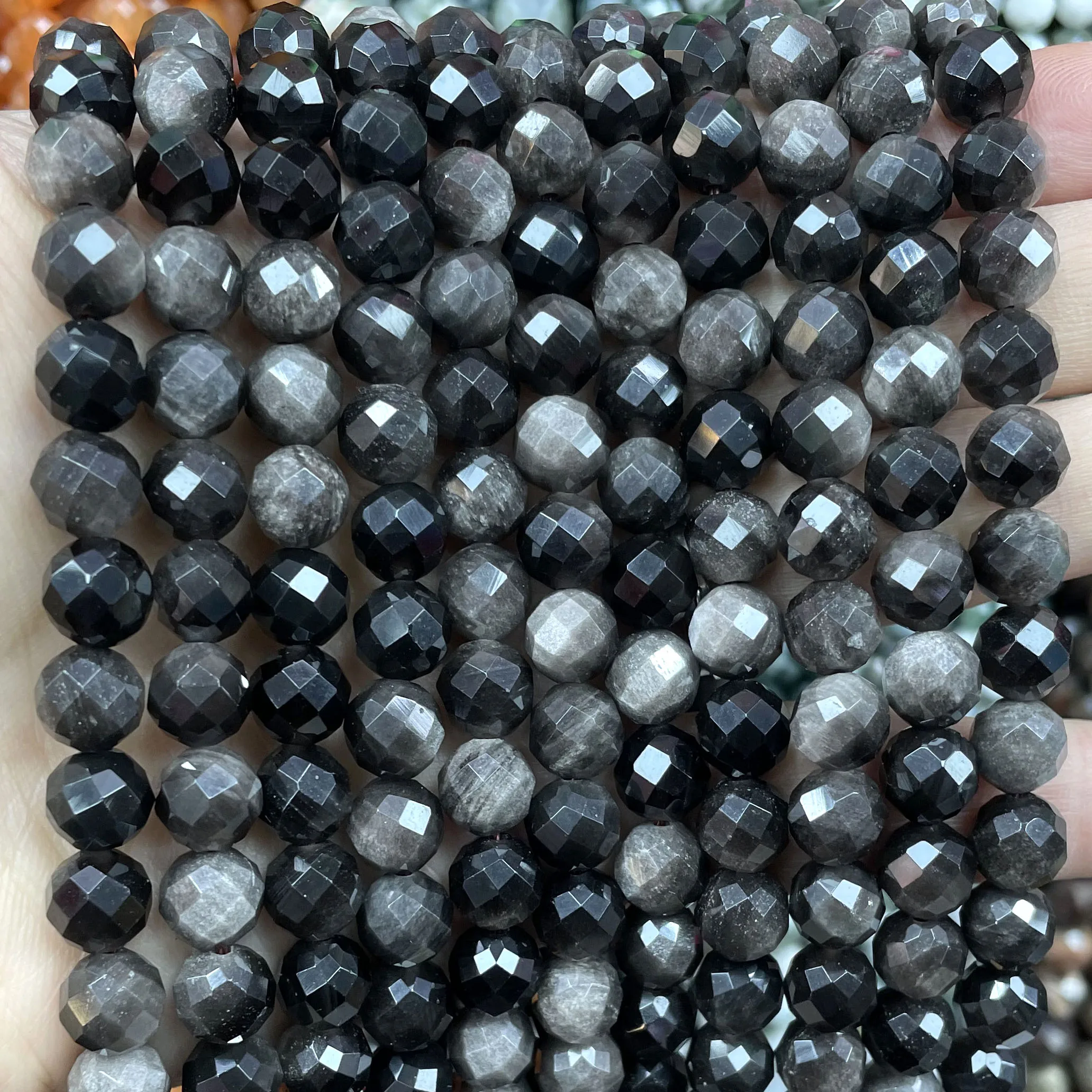 6 8 10MM Natural Stone Faceted Black Obsidian Round Gemstone Spacer Beads For Jewelry Making DIY Bracelet Necklace Accessories