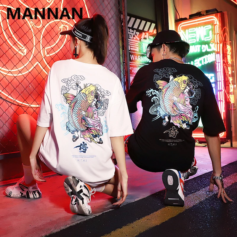 

Hip Hop Japan Koi Printed Unisex T Shirt. New 100% Cotton Short Sleeve O-Neck T-shirt Casual Clothing Mens Top Harajuku