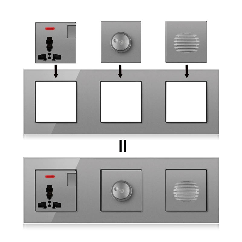 novski wall-mounted module diy European standard gray crystal glass panel socket switch button free combination function