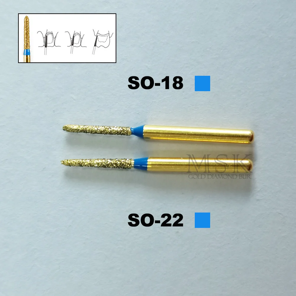 

Dental Diamond Gold Bur Straight Pointed End Shape For Tongue Surface And Adjacent Surface Finishing 10 PCS/LOT SO-18, SO-22