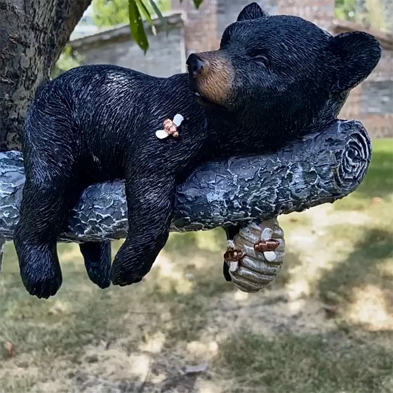 Schwarzbären-Welpen, Heimdekoration, Garten-Ast-Tierdekoration, Kunstharz-Handwerksornament, Outdoor-Garten-Baumstamm Schwarzbär – Detail 8