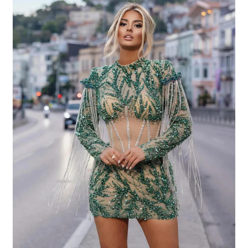 

Новое поступление, сексуальное прозрачное ультра-короткое платье с вышивкой стразами и блестками, легкое роскошное вечернее платье