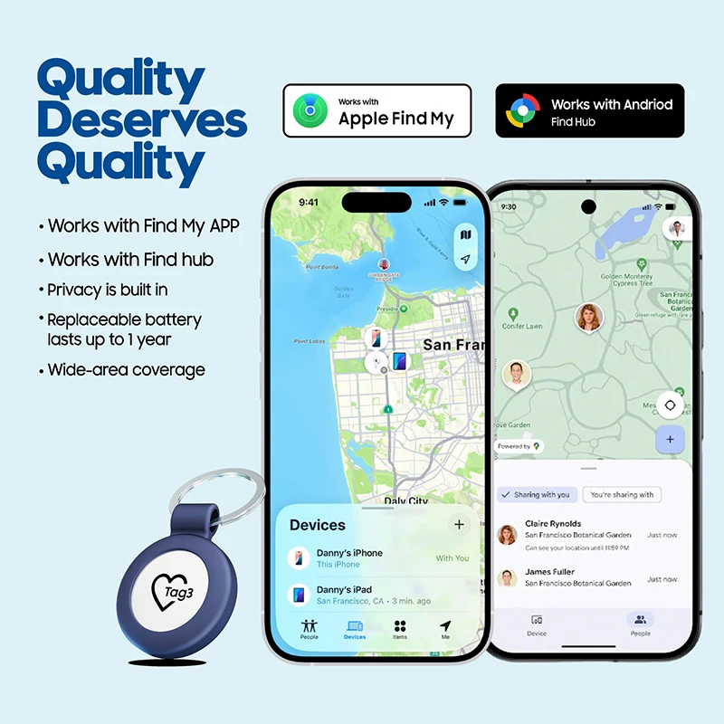 Intelligenter Tracker-Tag für iOS und Android, Anti-Verlust-GPS-Gerät für Haustiere, Schlüssel und Gepäck, Kompatibel mit Apple Find und Google Find My Device Netzwerk – Detail 3
