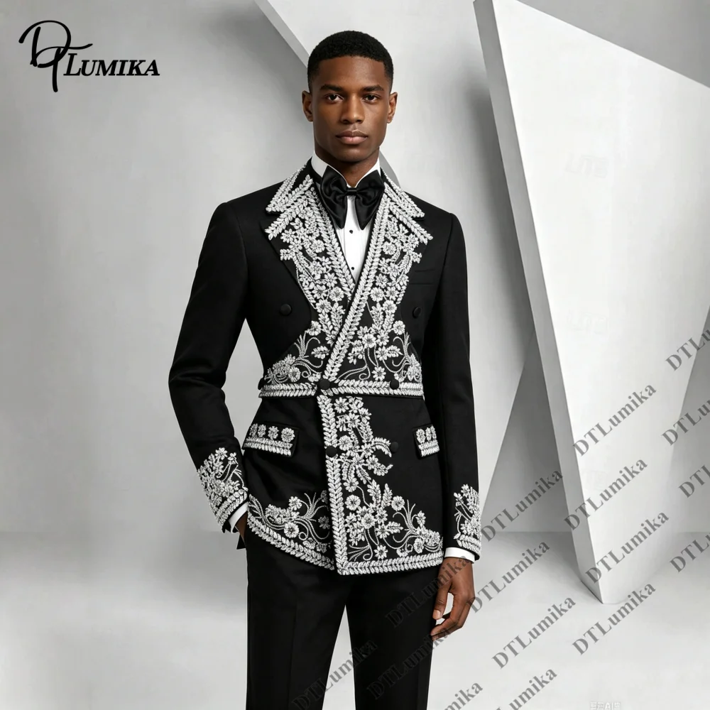 Tailored Ornate Embellished Men Formal 2‑Piece Suit, Baroque‑inspired Attire Gala Ball Themed Photoshoot Luxury Banquet Events