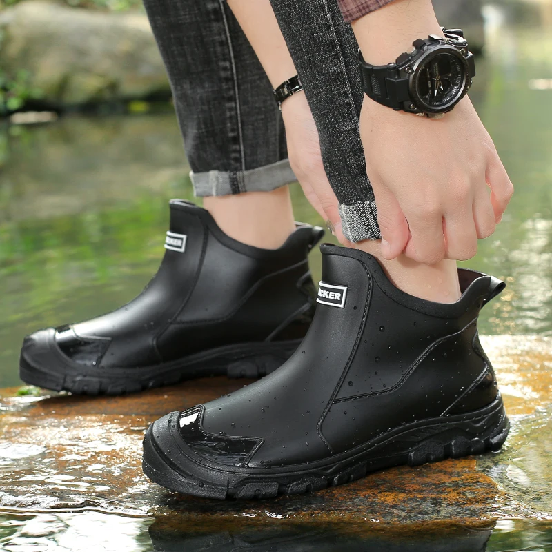 Men's Short Rain Boots Men's Trendy Lightweight Waterproof Rubber Shoes Urban Water Boots Non-slip Wear-resistant Wading Boots