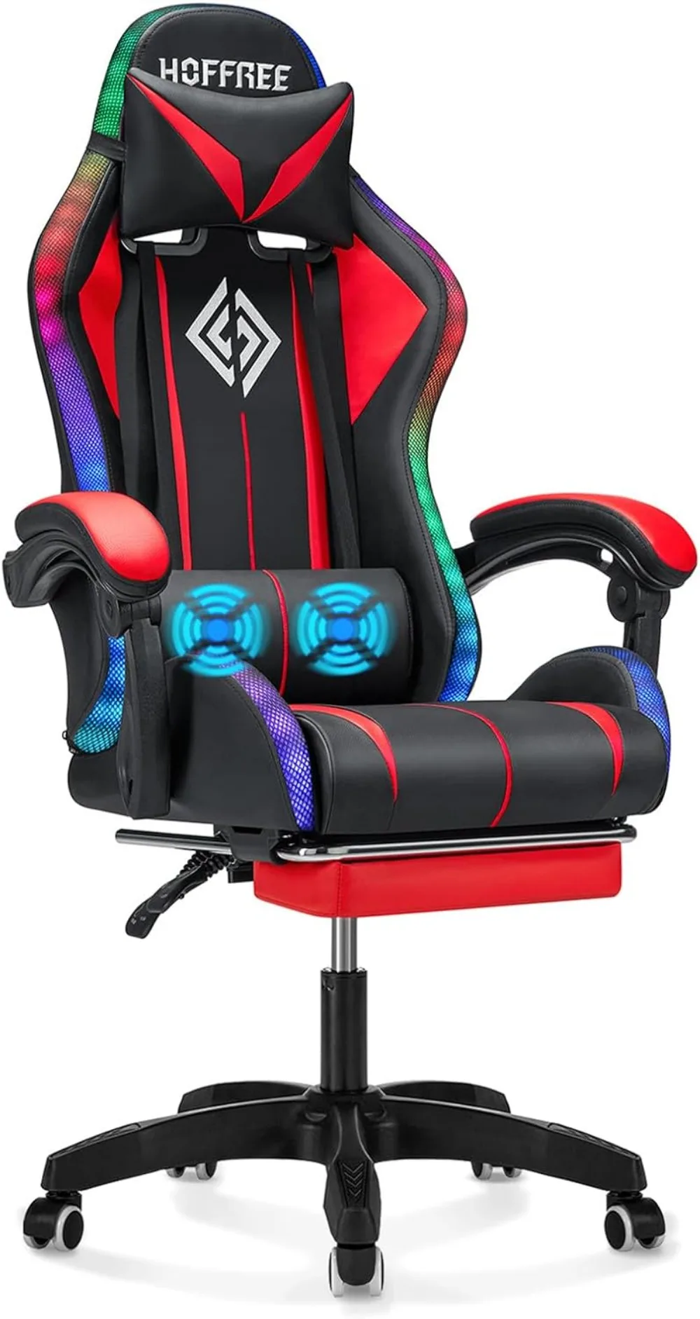 

Gaming Chair Massage with LED RGB Lights and Footrest Ergonomic Computer Gaming Chair with Adjustable Lumbar Support Red & Black