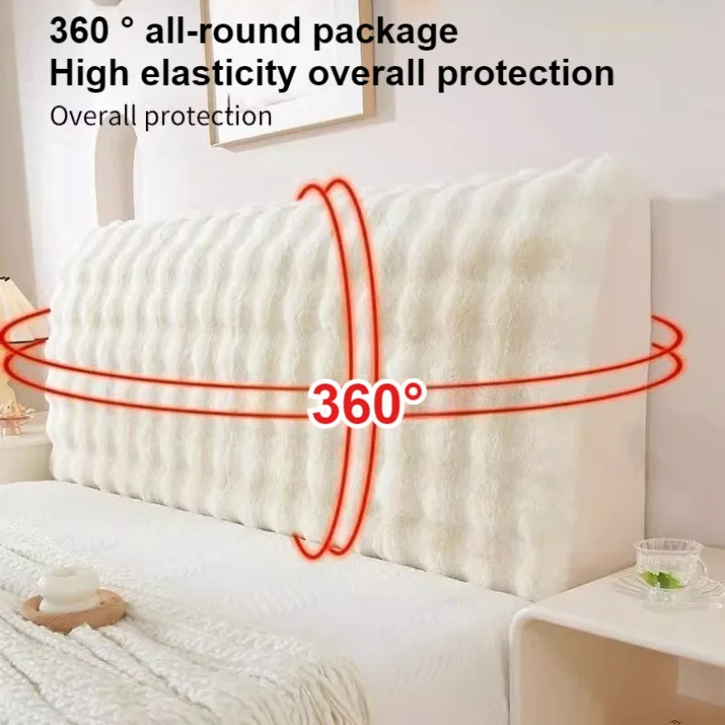Thicken Plush Bed Headboard Cover Solid Color Soft Faux Fur Elastic Bed Head Cover Anti-Dust Bed Back Protector Cover - view 4