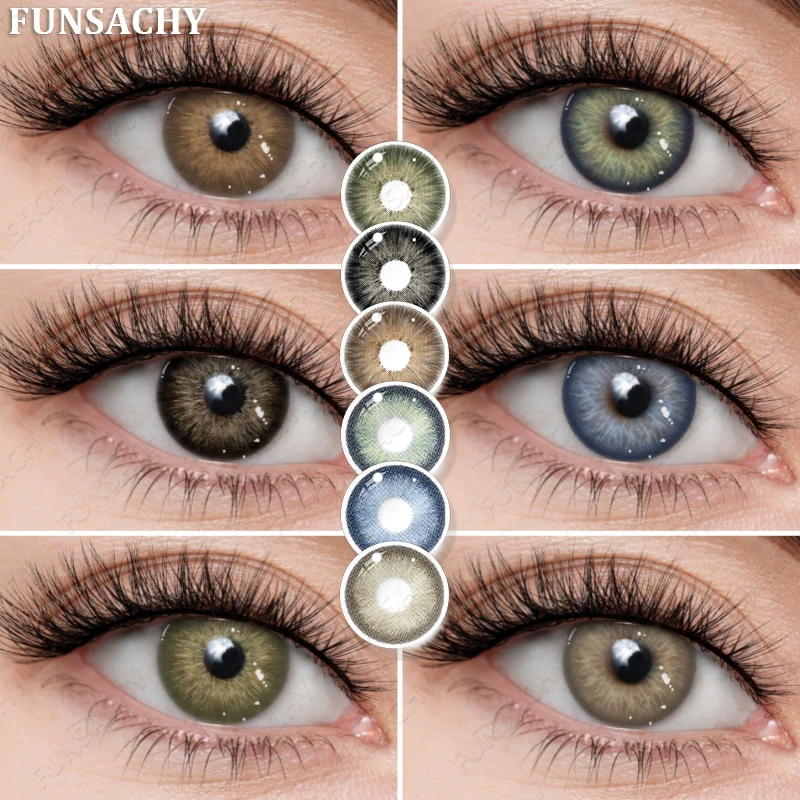 FUNSACHY 2 Stück farbige schwarze Kontaktlinsen für Augen, braune natürliche Linsen, graue Pupillen, hochwertige Augenkontakte für Frauen, Make-up