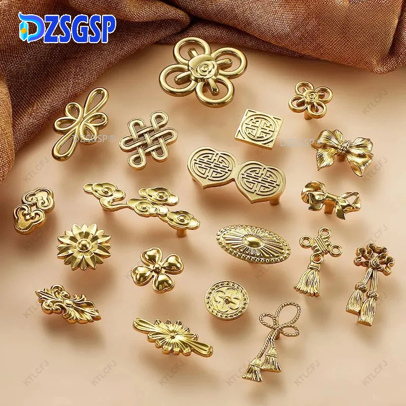 

DZSGSP Bow Tie Chinese Knot Cabinet Wardrobe Door Drawer Single Hole Handle European British Style Brass Rose Handle