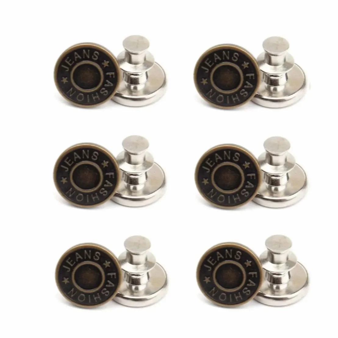 6 Pack Button Pins for Jeans No Sew ,No Tools Instant Buttons,Fashion Jean Button Replacement Detachable Instant Buttons Jean Bu