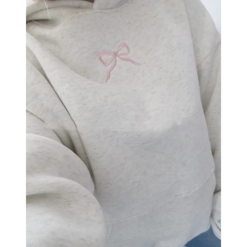 Y2K Loose Hooded Sweatshirt Grey Lopard Print Five-Pointed Stars Basic Simple Pullover Tops 2025 Autumn Winter Girls' Outfits