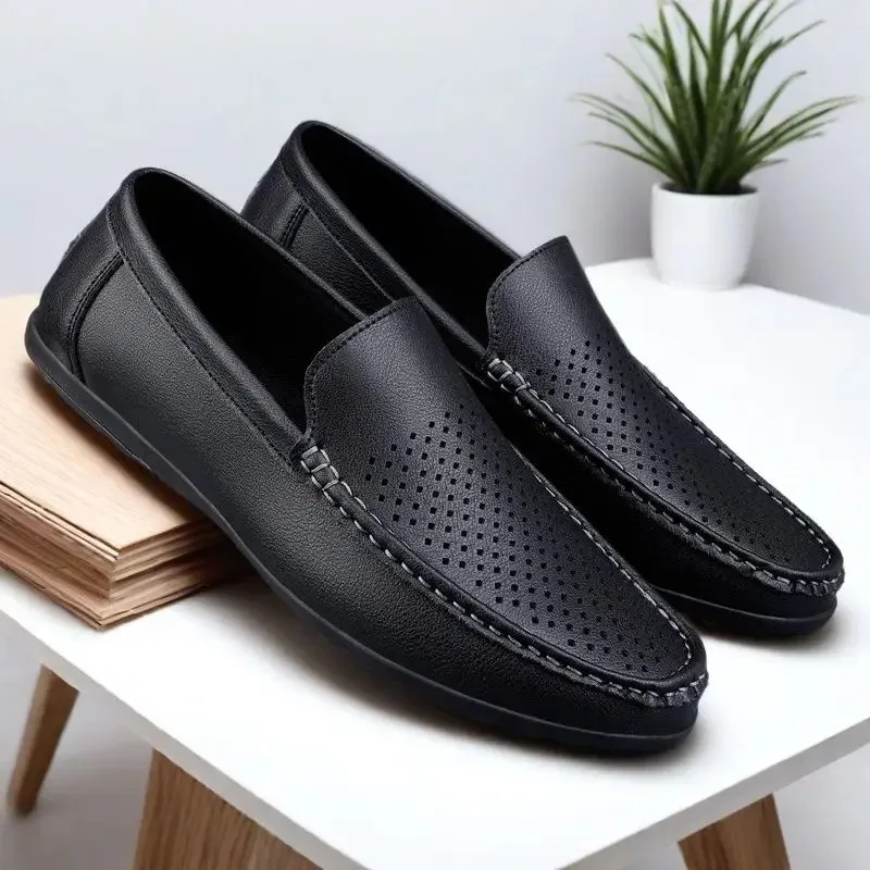 

New men's daily casual leather shoes driving shoes new hollow Doudou men's shoes outdoor lazy pedal