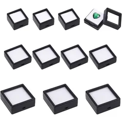 24 Pack 3 Size Black Gemstone Display Box Diamond Show Case Container with Clear Top Lids for Gems Coins Jewelry Packing