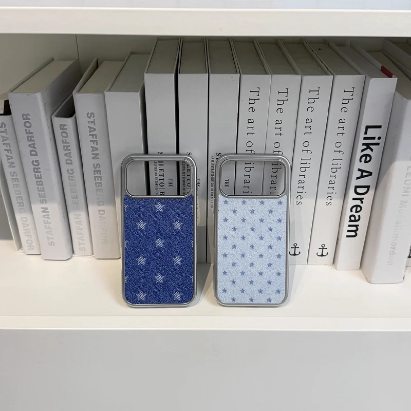 Funda de teléfono con borde plateado estilo estrella vaquero INS para iPhone17 Promax Air 16 E 15 14 13 12 11Pro Max Y2K cubierta mate advientada