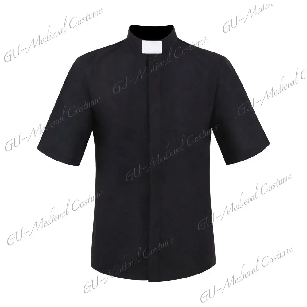 Short & Long Sleeve Priest Black Shirt Pastor Men Clergy Stand-up Tab Collar Catholic Church Minister Preacher Tops Roman Blouse