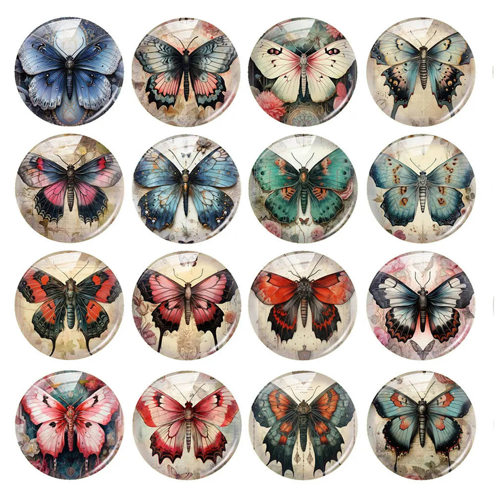 

Random Mixed Round/Oval/Square Retro Flower Butterflies Photo Glass Cabochon Flatback Demo Cameo For Diy Jewelry Making