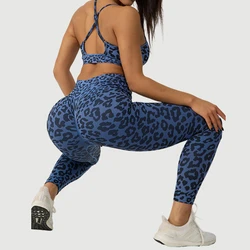 Leopard Gym Set Nylon Sports Bra Fitness Seamless Yoga Leggings Workout 2 Pieces Set Female Running Training Clothes Track Suit