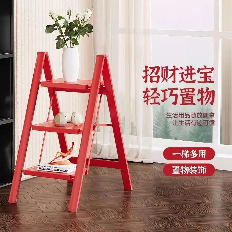 

Согревающая красная лестница для дома, подставка для цветов, бытовая утолщенная складная телескопическая лестница, табурет, ступенька за шагом, лестница в елочку, движущаяся