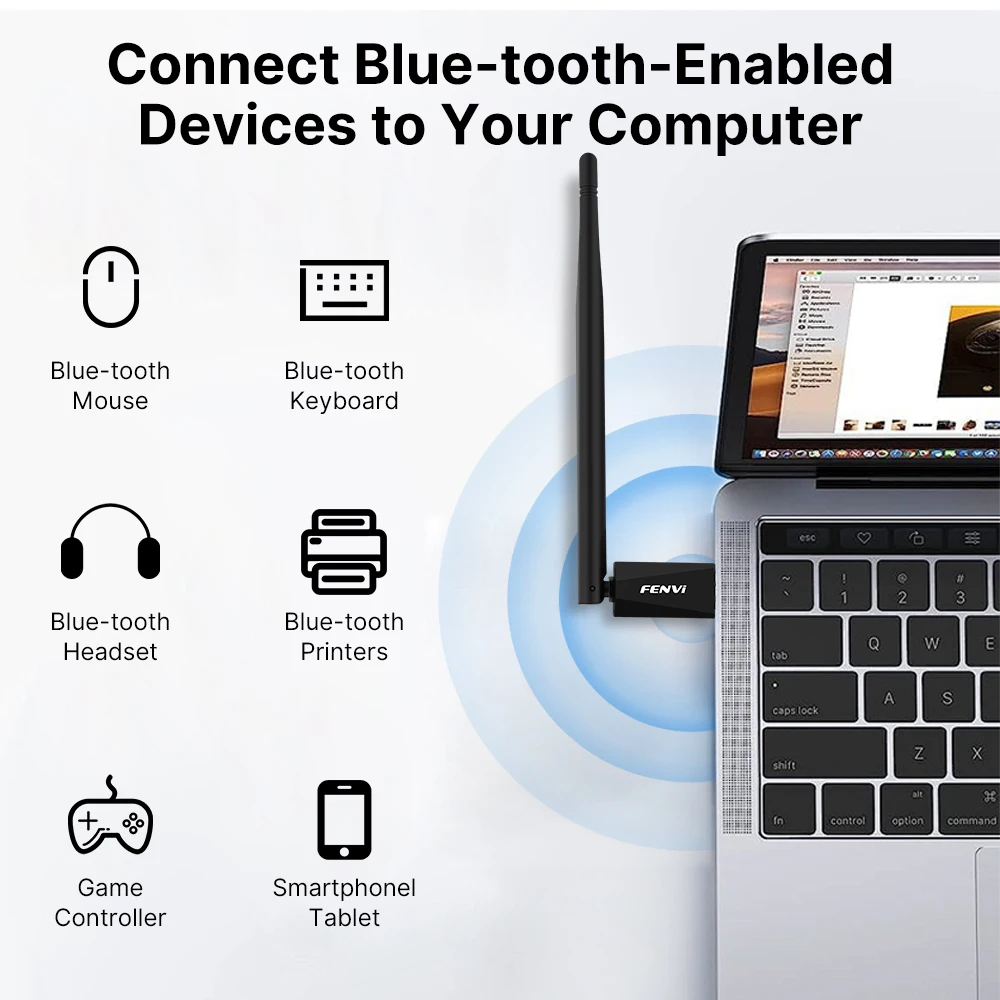 Fenvi USB Bluetooth 5.4 Adapter Dongle for PC Wireless Mouse Keyboard Music Audio Receiver Transmitter Bluetooth5.4 Windows10/11