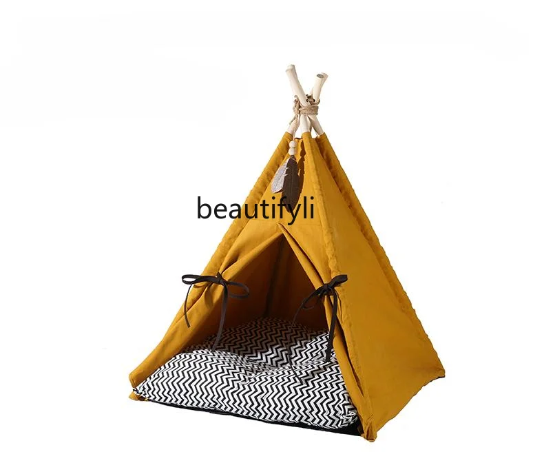 Tent Sunset Yellow Cat Nest Pet Room Semi-Enclosed Winter Warm Removable and Washable Pet Supplies