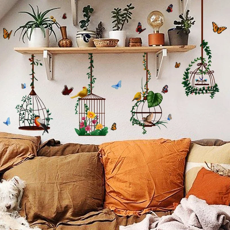 Beautiful Butterfly Bird Cage Room Decoration Wall Sticker Living Room Bedroom Background Wall Stickers Home Decor