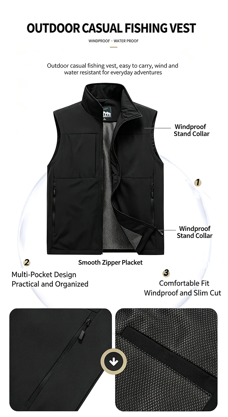LNGXO Herren- und Damen-Anglerweste, Arbeitsweste mit mehreren Taschen für Herbst, Frühling, Outdoor-Sport, Wandern, Camping, Angelbekleidung – Detail 5