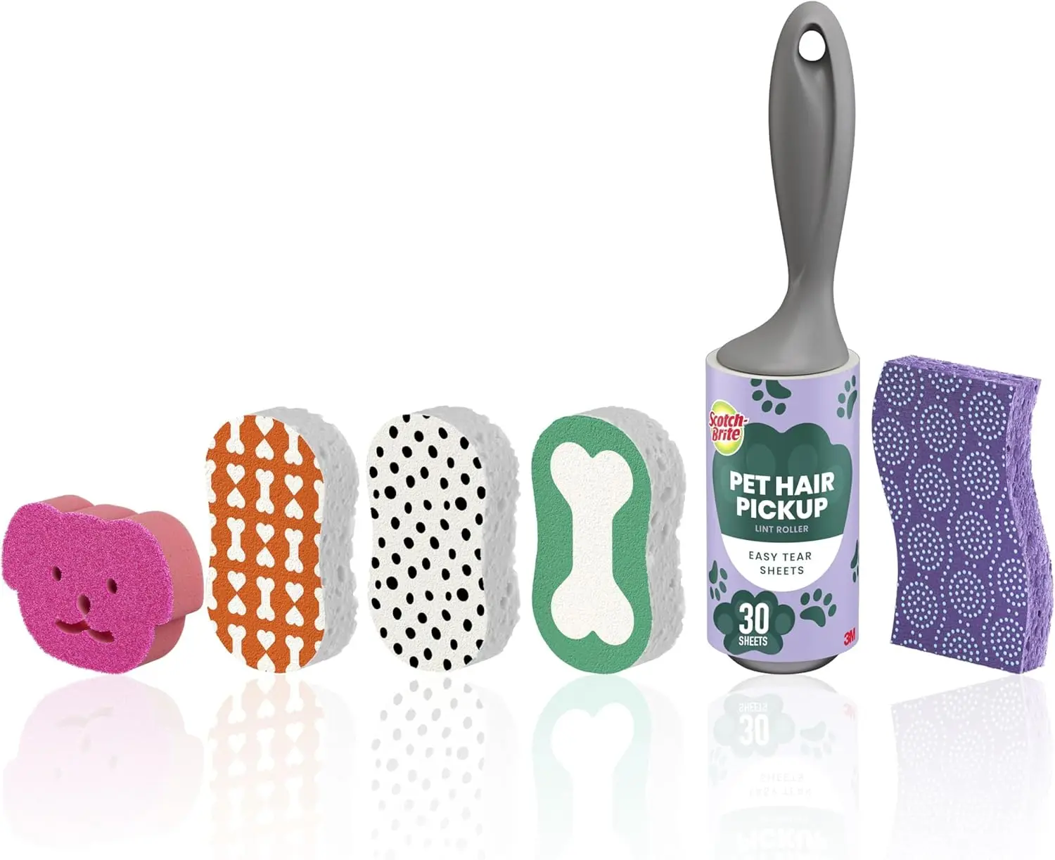 

Dog Lovers Cleaning Kit: 6 Sponges & Pet Hair Lint Roller, Multi-Surface Safe