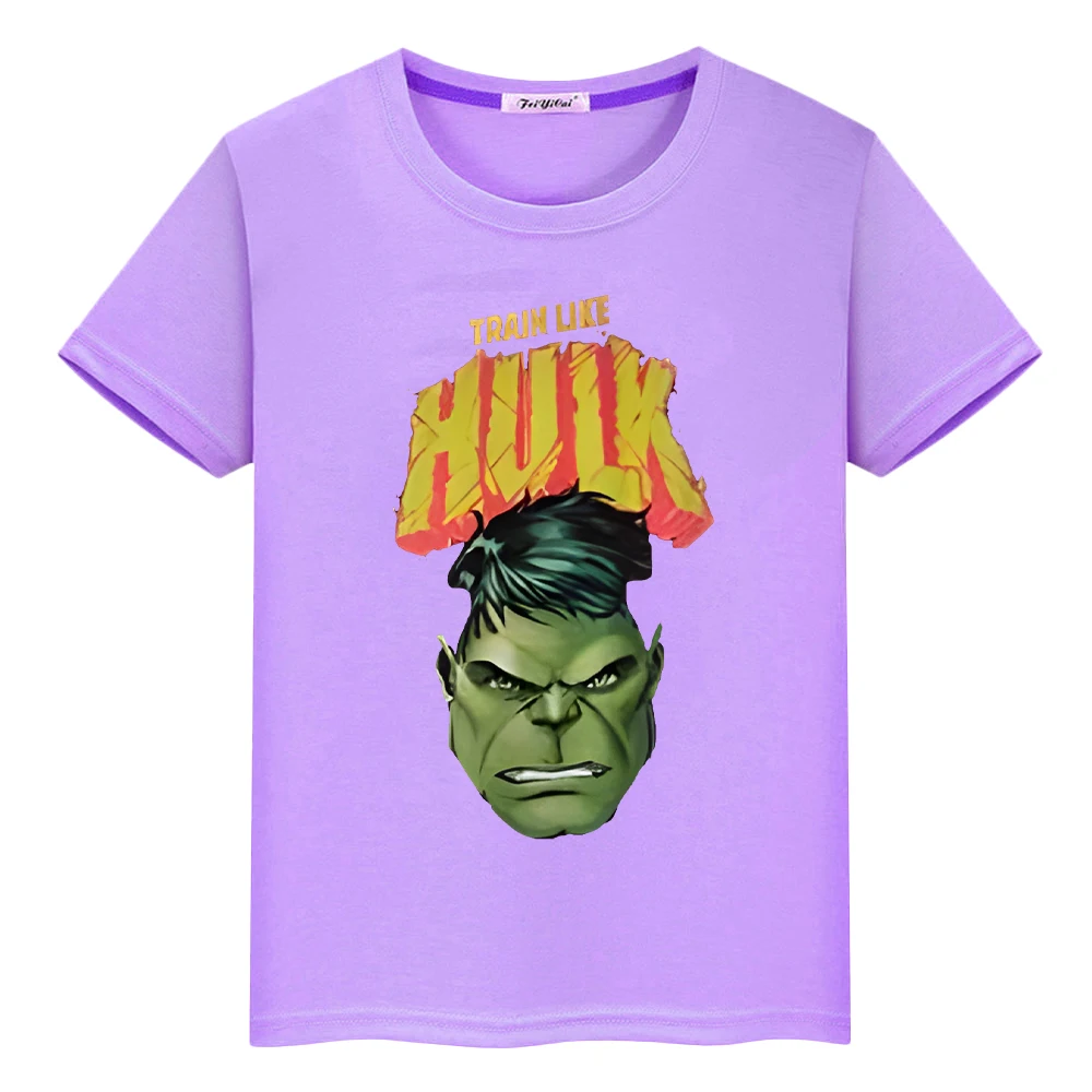 Kawaii t shirt for kids boys 10year The Hulk Print 100%Cotton pride tshirt  Marvel Anime Short y2k one piece kids clothes girls