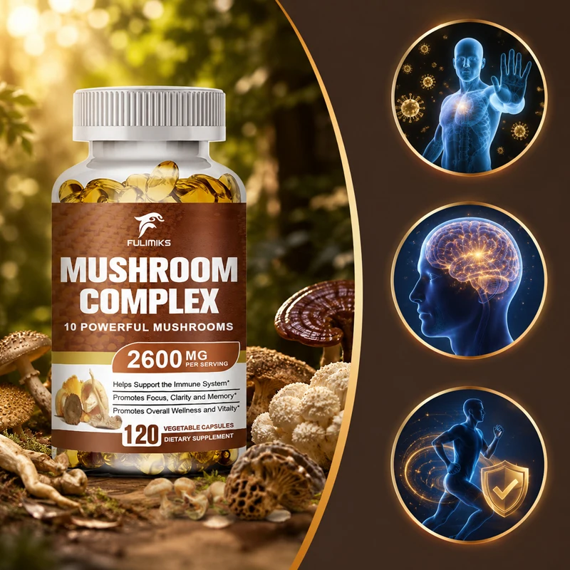 FULIMIKS Premium 10-in-1 Mushroom Supplement, with Chaga, Turkey Tail & Cordyceps, for Memory & Focus Relief Stress Better Mood