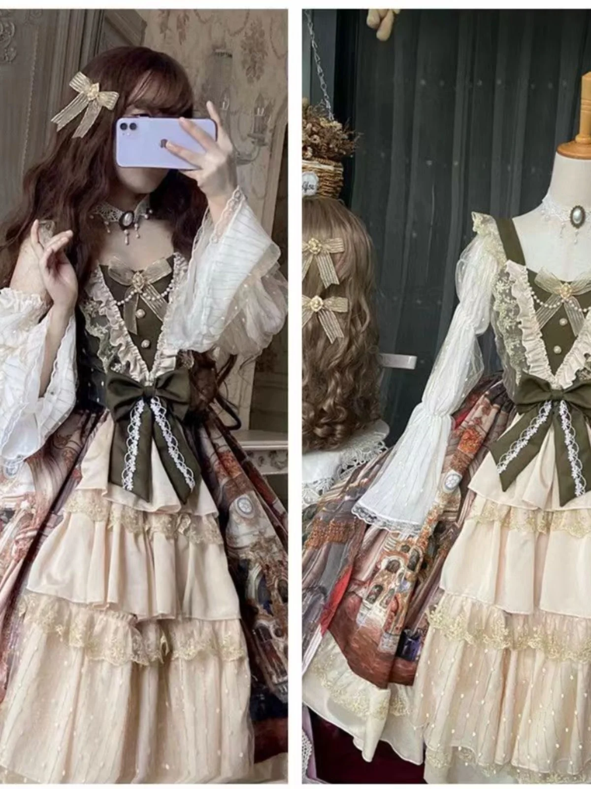 Oryginalny obraz olejny dla dorosłych, wzór Lolita, styl Dr Daily, średniowieczny dwór, spódnica Sle, moda damska, styl Ele Dr