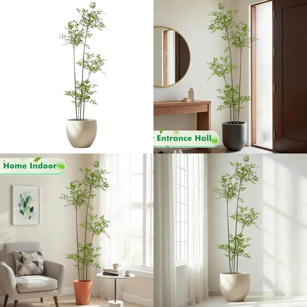 

6ft Tall Indoor Artificial Nandina Tree, Realistic Large Fake Plant, Potted Greenery for Home Office Decor, Perfect Floor Plant,