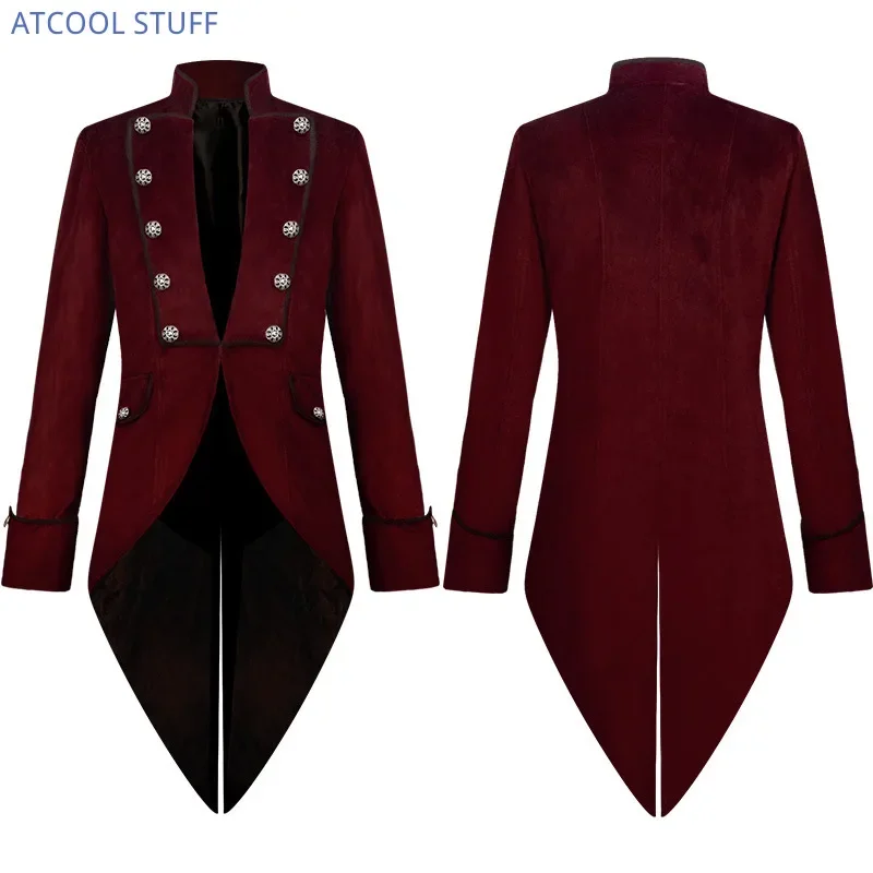 Classic Velet TailCoat Medieval Jacket Long Sleeve Steampunk Victorian Costume For Men Vintage Wedding Suit Nobel Cosplay