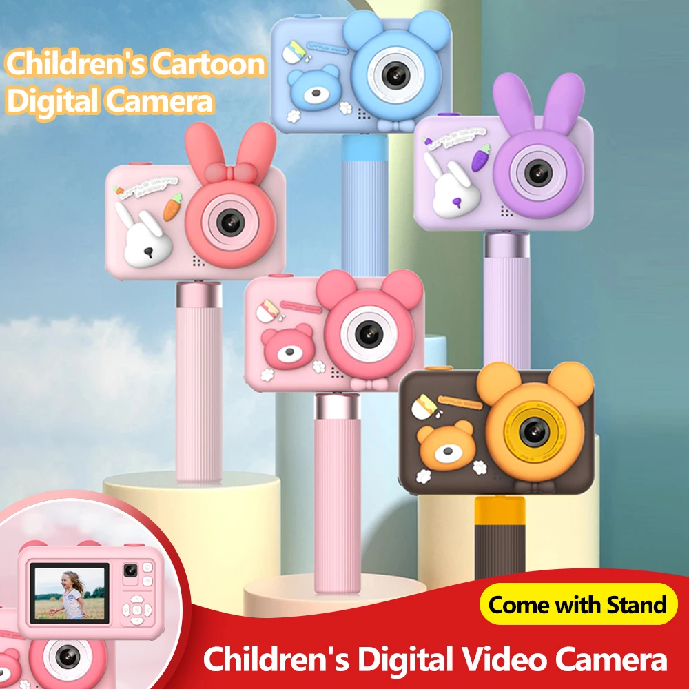 

Мини-милая детская цифровая камера с героями мультфильмов, видеокамера с 2,0-дюймовым дисплеем, двойная HD-камера со штативом 32G-SD для детей