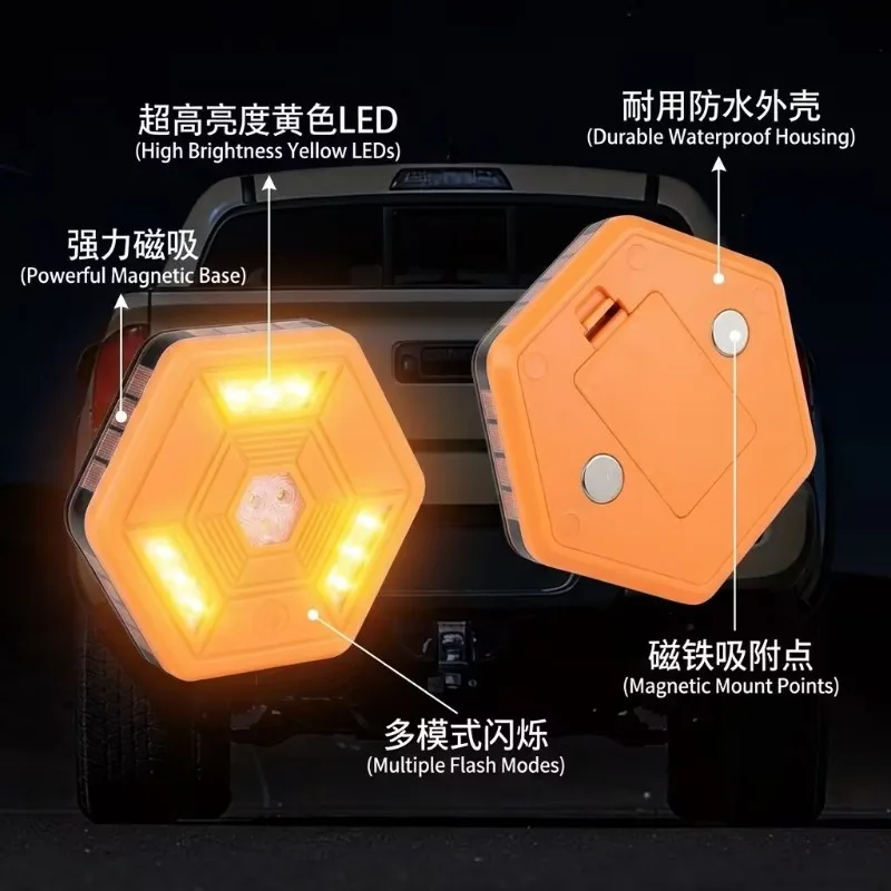 Orange LED Road Flare Warning Light Multifunctional Emergency Flashing Light Roadside Safety Beacon Magnetic Need AA Battery