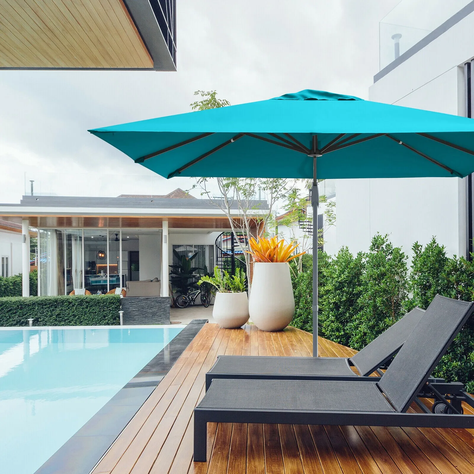 

10FT Square Offset Patio Umbrella Outdoor Aluminum Cantilever Umbrella Turquoise