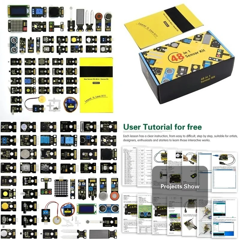 DIY Electronic STEM High Quality 48 in 1 Sensor Starter Kit for Arduino DIY Projects (48 Sensors)