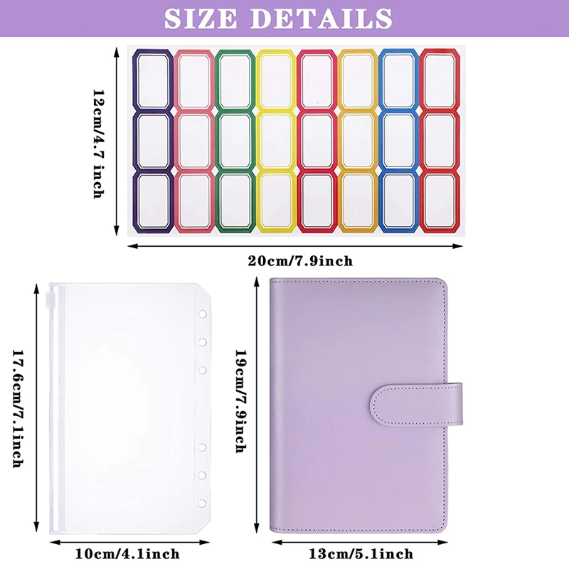 Sobres de plástico con carpeta de cuero PU para documentos y tarjetas, color morado, 15 unidades