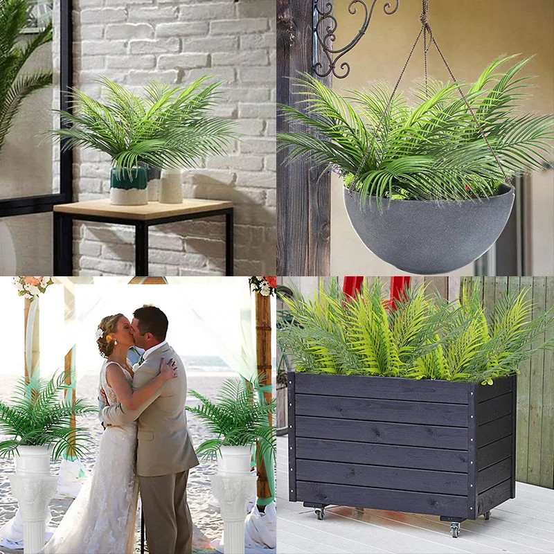 2PCS Artificial Tropical Palm Plants Plastic Shrubs Fern Leaves Grass Fake Plant Bushes for Outdoor Home Room Garden Yard Decor