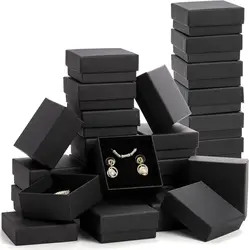 32Pcs-7x7x2.5cm Black Kraft Jewelry Gift Box Cardboard Ring Necklace Earring Packaging Organizer Boxes Case With Sponge Inside